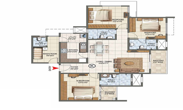The Prestige City Ghaziabad 3.5 BHK Apartment Floor Plan